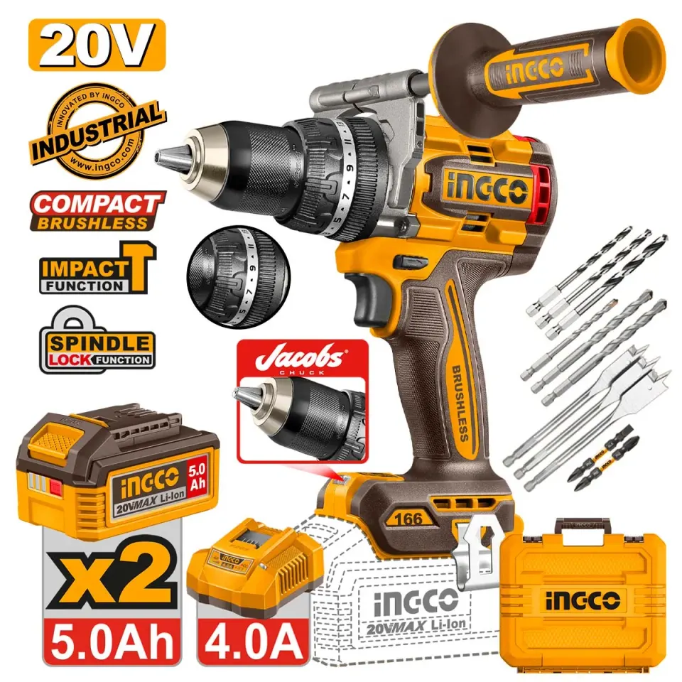 Κρουστικό Δραπανοκατσάβιδο Compact Μπαταρίας 20V Li-Ion 166Nm με Jacobs Τσοκ