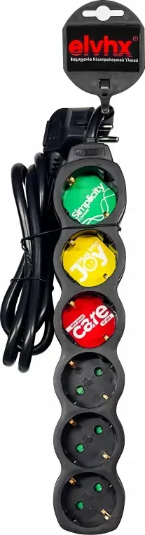 ΠΟΛΥΠΡΙΖO 6Θ x16A +ΚΑΛ.1.5mt 3G 1.5mm² ΧΩΡΙΣ ΔΙΑΚ. IP20 ΜΑΥΡΟ