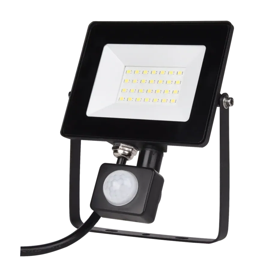 LED PIR 20W | 4000k | 1800lm FLOODLIGHT CAST ALUM.220-240V~IP65/IP54 GLASScover | BLACK | {enjoysimplicity}™