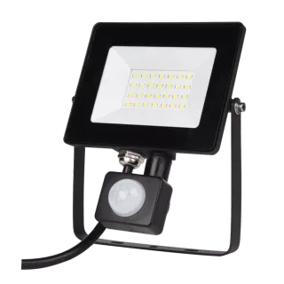 LED PIR 20W | 6500k | 1800lm FLOODLIGHT CAST ALUM.220-240V~IP65/IP54 GLASScover | BLACK | {enjoysimplicity}™