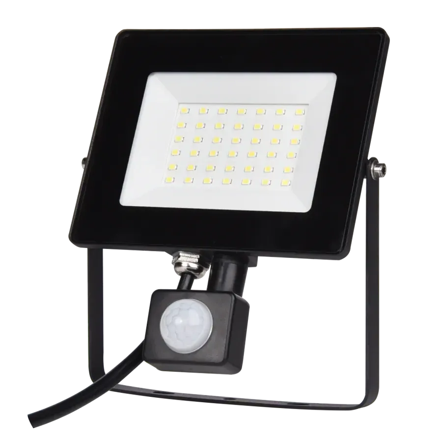 LED PIR 30W | 4000k | 2700lm FLOODLIGHT CAST ALUM.220-240V~IP65/IP54 GLASScover | BLACK | {enjoysimplicity}™