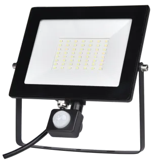 LED PIR 50W | 4000k | 4500lm FLOODLIGHT CAST ALUM.220-240V~IP65/IP54 GLASScover | BLACK | {enjoysimplicity}™