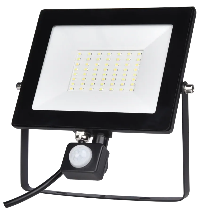 LED PIR 50W | 6500k | 4500lm FLOODLIGHT CAST ALUM.220-240V~IP65/IP54 GLASScover | BLACK | {enjoysimplicity}™