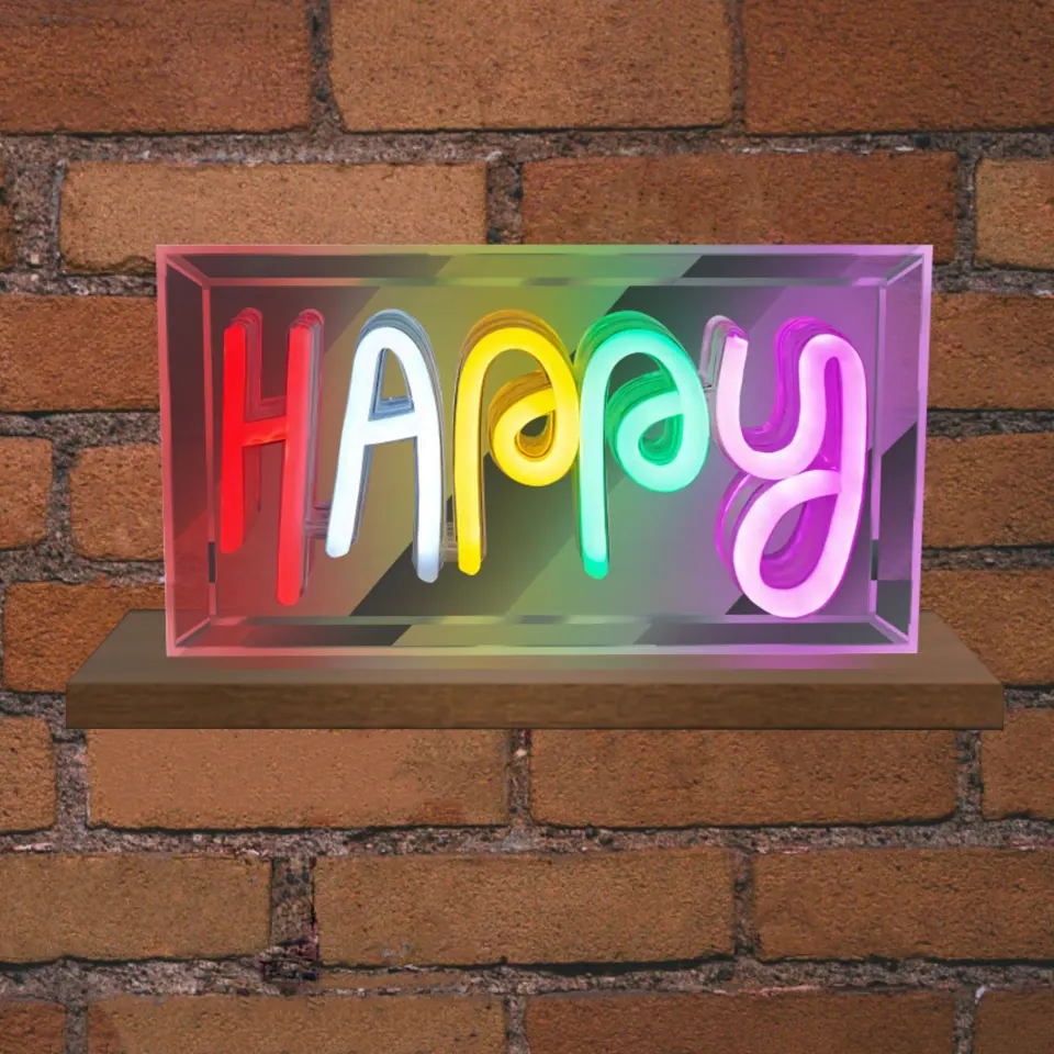 NEON LED STRIPS HAPPY neon@transparent frame | USB ΚΑΛΩΔΙΟ 1mt | 5V | 230x40x127 | {enjoysimplicity}™