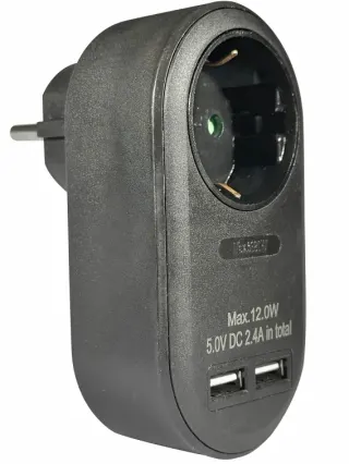 ΑΝΤΑΠΤOΡΑΣ ΜΕ USB SCHUKO → 1Θ SCHUKO max:3680W IP20 ΜΑΥΡΟ