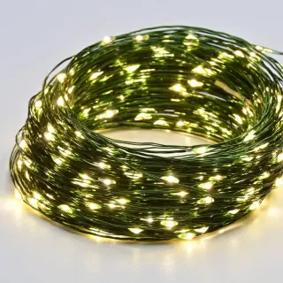 ΛΑΜΠΑΚΙΑ 100 LED ΣΕ ΣΕΙΡΑ ΘΕΡΜΟ ΛΕΥΚΟ ΚΑΟΥΤΣΟΥΚ ΑΝΑ 10mm ΑΝΤΑΠΤΟΡΑ 3.5VDC ΜΕ 8 ΠΡΟΓΡΑΜΜΑΤΑ & ΚΑΛΩΔΙΟ ΧΑΛΚΟΥ ΠΡΑΣΙΝΟ 3m IP44 10mm
