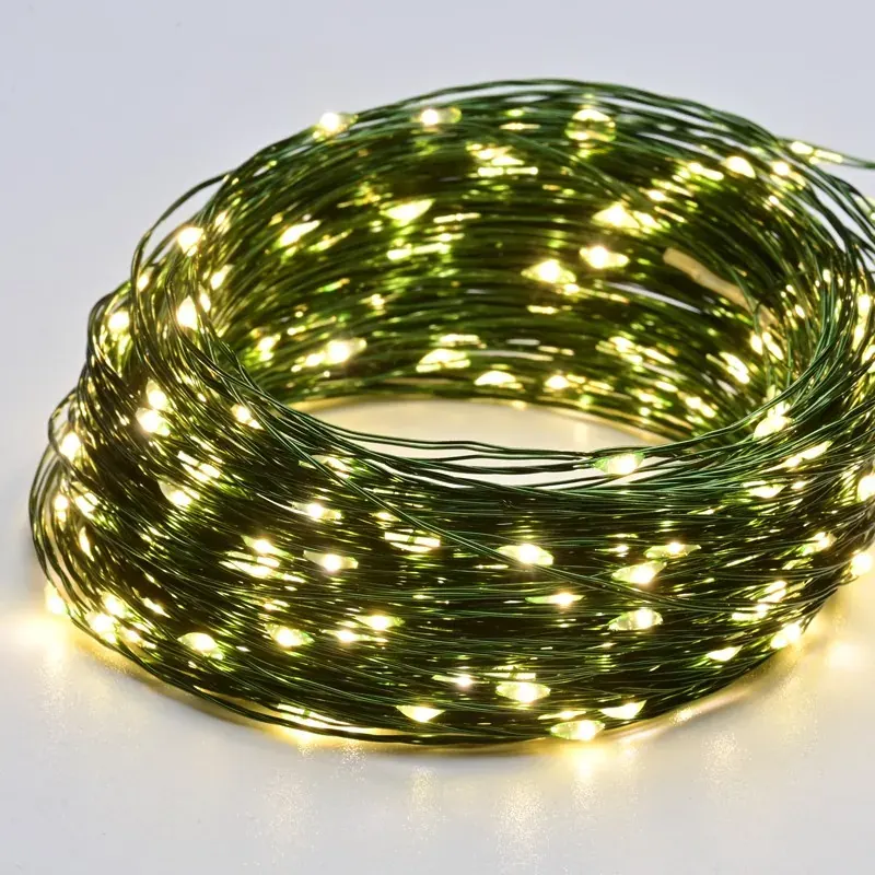 ΛΑΜΠΑΚΙΑ 100 LED ΣΕ ΣΕΙΡΑ ΘΕΡΜΟ ΛΕΥΚΟ ΚΑΟΥΤΣΟΥΚ ΑΝΑ 10mm ΑΝΤΑΠΤΟΡΑ 3.5VDC ΜΕ 8 ΠΡΟΓΡΑΜΜΑΤΑ & ΚΑΛΩΔΙΟ ΧΑΛΚΟΥ ΠΡΑΣΙΝΟ 3m IP44 10mm