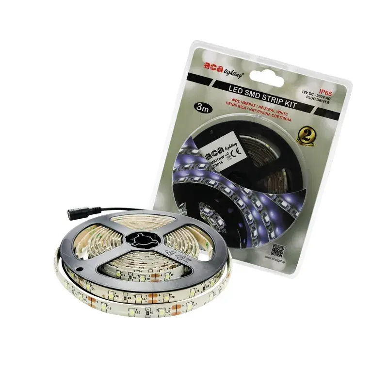 ΛΩΡΙΔΑ LED SMD KIT 12V DC 3M 4000K IP65 Ra80 8mm PLUG DRIVER