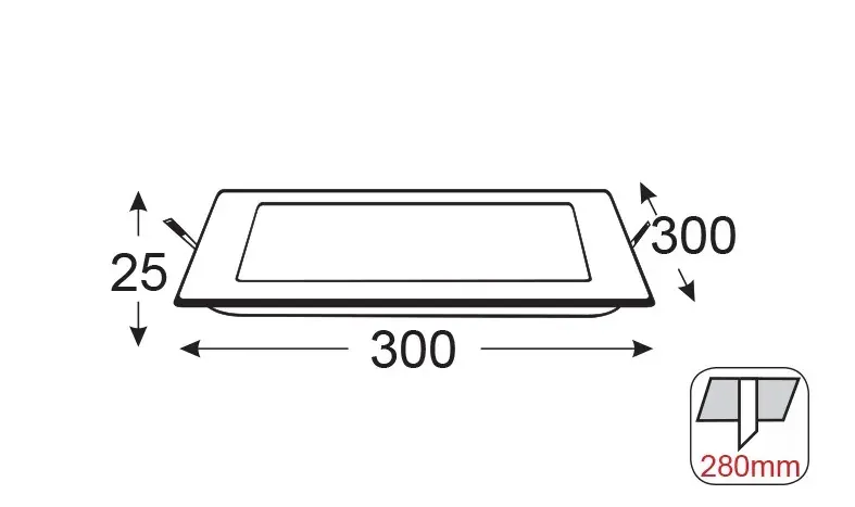 Υ/Κ LED PANEL ΧΩΝ. ΤΕΤΡ. 26W 3.000K 1940Lm 230V 300mm Ra80