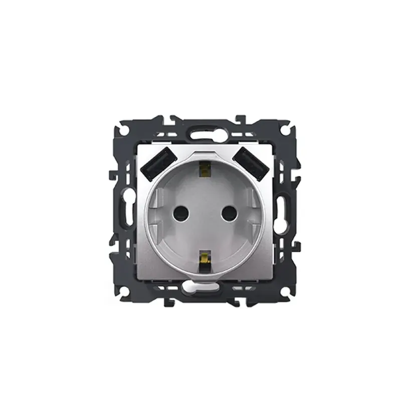 PRIME ΠΡΙΖΑ ΣΟΥΚΟ ΑΣΦΑΛΕΙΑΣ MAT ΑΛΟΥΜΙΝΙΟ 2P+E 16A 250VAC & 2 USB 5VDC 3.1A IP20
