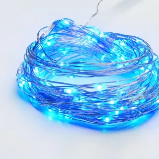ΛΑΜΠΑΚΙΑ 100 LED 1.8W ΣΕ ΣΕΙΡΑ ΘΕΡΜΟ ΛΕΥΚΟ ΚΑΟΥΤΣΟΥΚ ΜΠΛΕ ΑΣΗΜΙ ΑΝΑ 10mm ΑΝΤΑΠΤΟΡΑ 3VDC ΜΕ 8 ΠΡΟΓΡΑΜΜΑΤΑ & ΚΑΛΩΔΙΟ ΧΑΛΚΟΥ 3m IP44