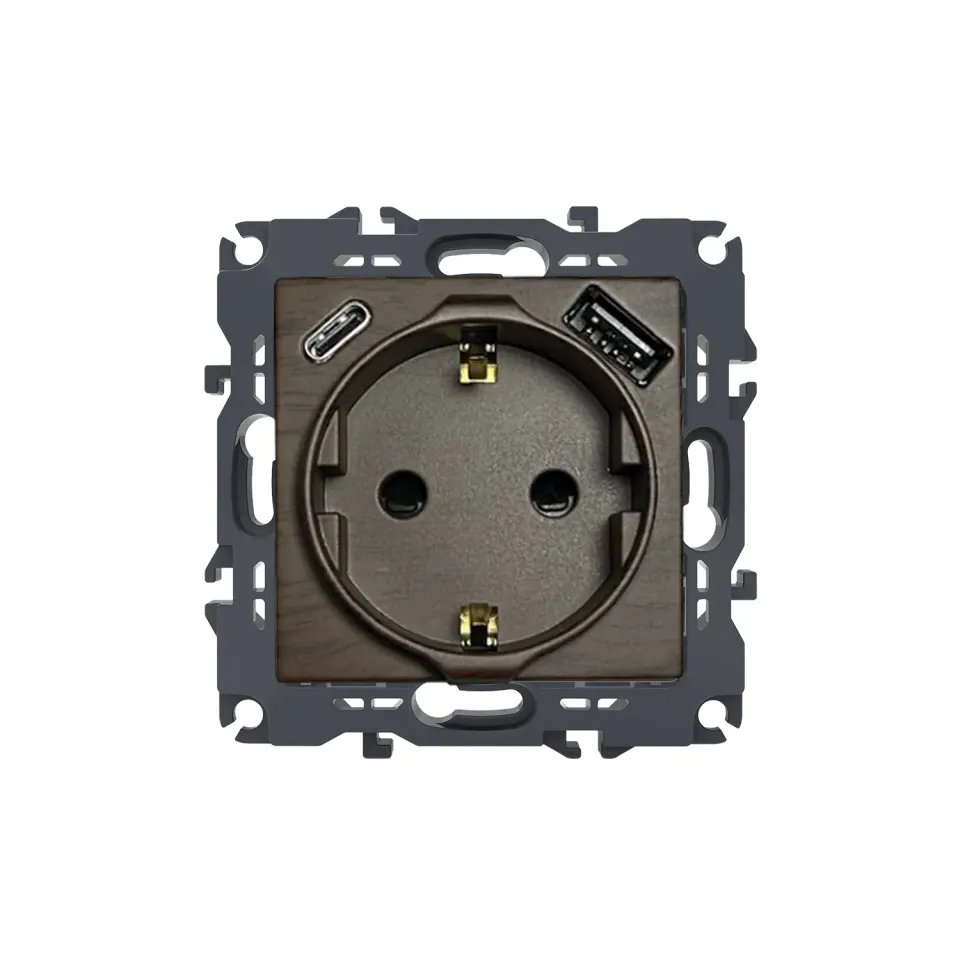 PRIME ΠΡΙΖΑ ΣΟΥΚΟ ΑΣΦΑΛΕΙΑΣ ΞΥΛΟ 1X2P+E 16A 250VAC & 2xUSB 5VDC 3A IP20