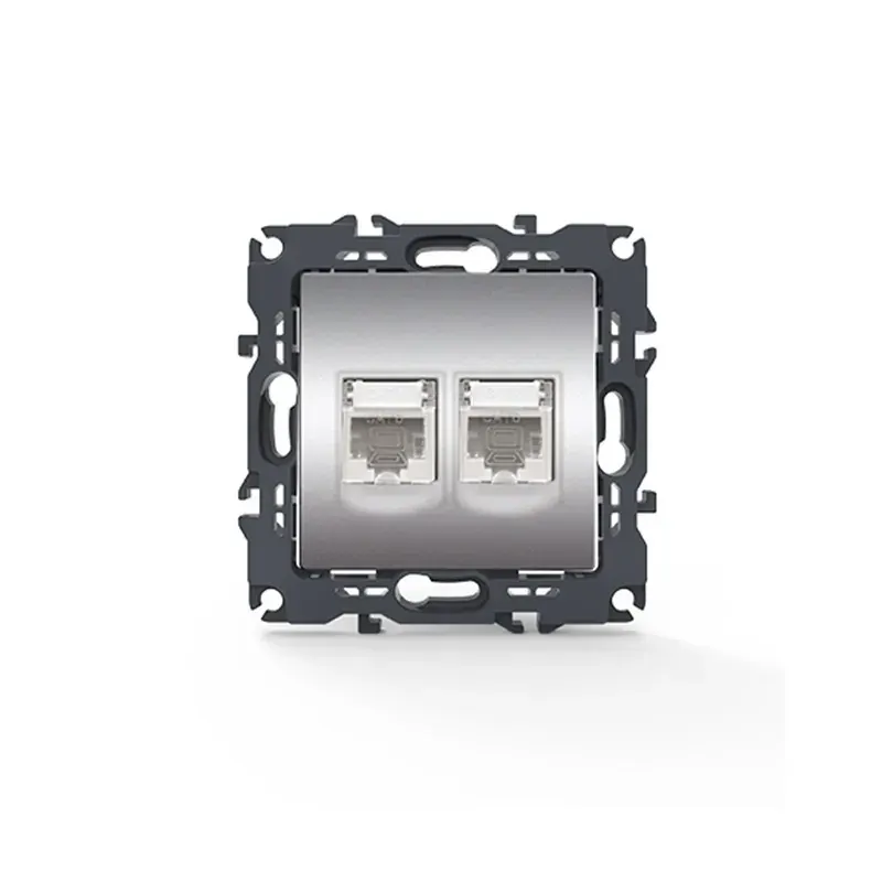 PRIME ΠΡΙΖΑ ΔΙΚΤΥΟΥ MAT ΑΛΟΥΜΙΝΙΟ ΜΕ ΒΥΣΜΑ 2XRJ45 CAT6 UTP IP20