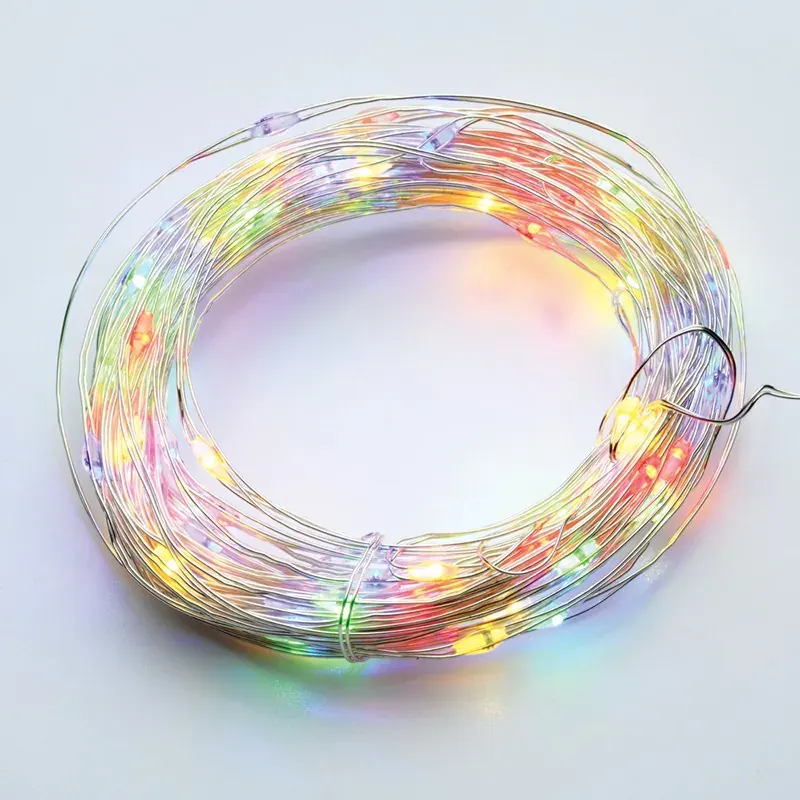 ΛΑΜΠΑΚΙΑ 100 LED ΣΕ ΣΕΙΡΑ RGBY ΜΕ ΜΠΑΤΑΡΙΕΣ 3xΑΑ ΧΡΟΝΟΔΙΑΚΟΠΤΗ & ΚΑΛΩΔΙΟ ΧΑΛΚΟΥ 10m IP44 10mm