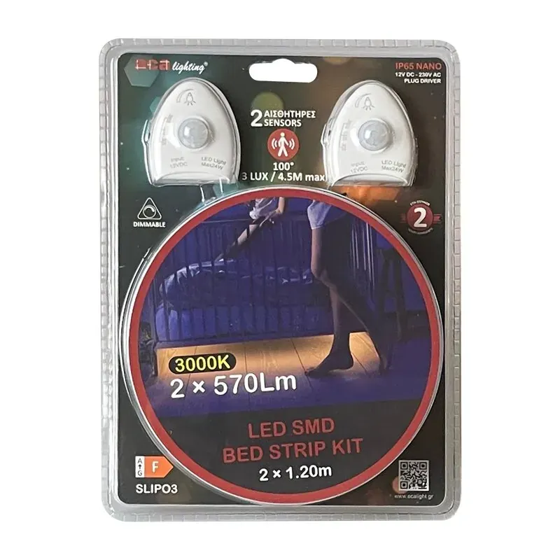 ΛΩΡΙΔΑ LED DIMMABLE KIT SMD DRIVER 12V DC 3000K 2X1.2M 2X5.8W 2X570LM IP65 NANO ΜΕ 2 ΑΙΣΘΗΤΗΡΕΣ