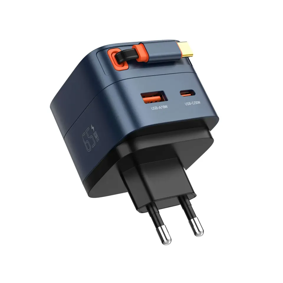 Q10/BLUE Φορτιστής GAN 65W ME ΕΝΣΩΜΑΤΩΜΕΝΟ ΚΑΛΩΔΙΟ TYPEC LDNIO