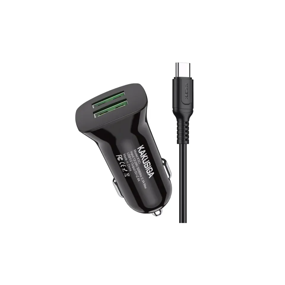 KSC-854/B ΦΟΡΤΙΣΤΗΣ ΑΥΤ/ΤΟΥ 2.4A 2ΘΥΡΕΣ USB ΣΕ TYPE C (ΜΑΥΡΟ ΧΡΩΜΑ)
