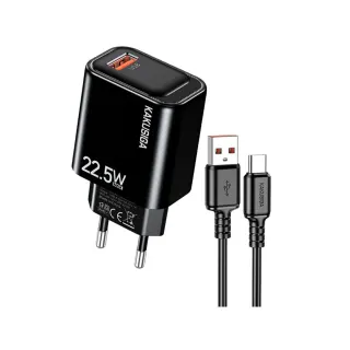 KSC-1662/B ΦΟΡΤΙΣΤΗΣ USB ΣΕ TYPE C 22.5W MAYΡΟ