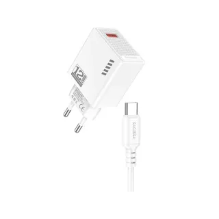 KSC-1236/WHITE ΛΕΥΚΟΣ ΦΟΡΤΙΣΤΗΣ ΜΕ ΚΑΛΩΔΙΟ TypeC 1m