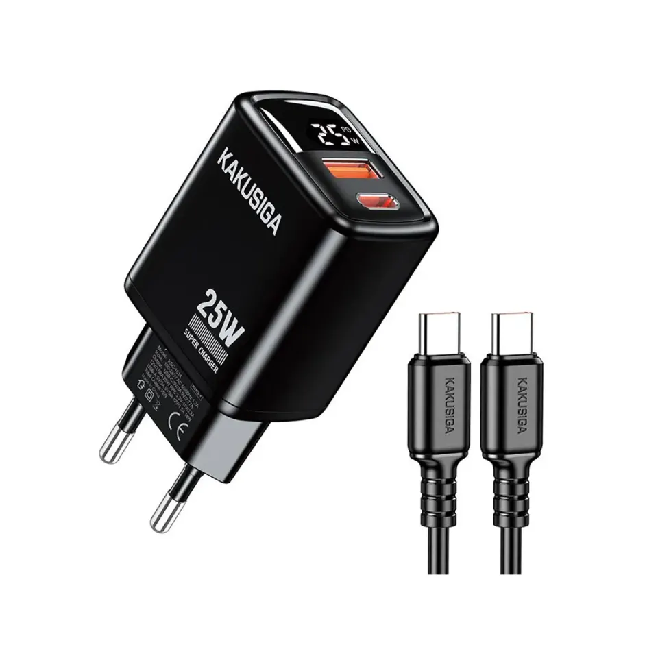 KSC-1615/BLACK ΜΑΥΡΟΣ ΦΟΡΤΙΣΤΗΣ USB 25W ΜΕ ΚΑΛΩΔΙΟ TYPEC (με ένδειξη LED) fast charging