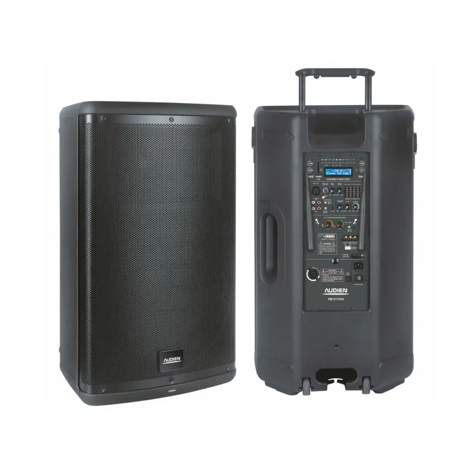 SM-5115A6 Επαναφορτιζόμενο ενεργό ηχείο 15″ με 2 ασύρματα μικρόφωνα