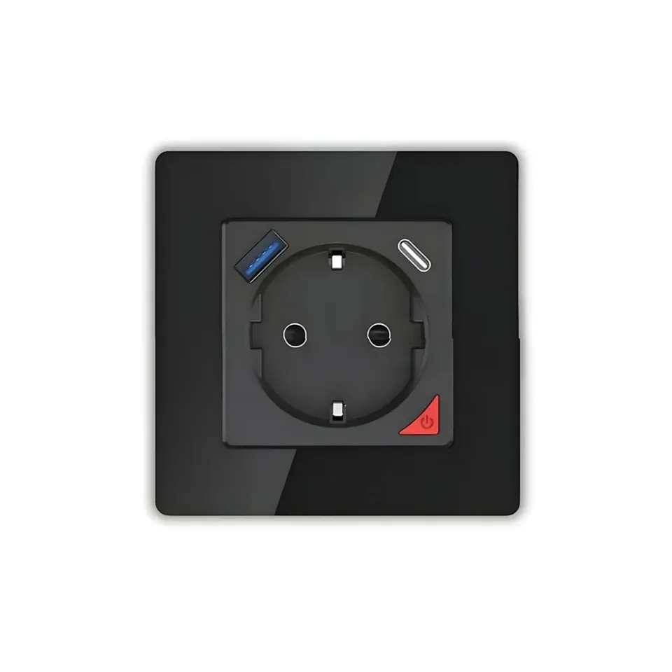 WIFI ΠΡΙΖΑ 16A ΜΑΥΡΟ+1usb+1c 86*86mm N+L